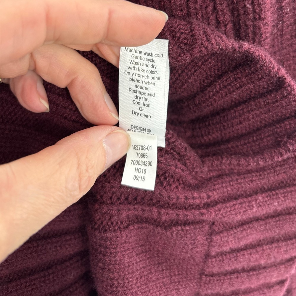 Athleta Merino Wool Cable Knit Hoodie Sweater Medium Burgundy Soft Warm Pullover - Picture 13 of 16